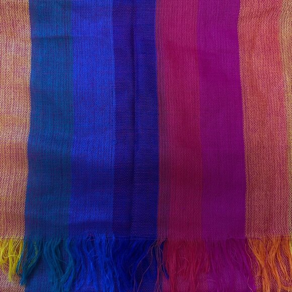 Lightweight Handwoven Rainbow Striped Silk Scarf - Picture 3 of 4